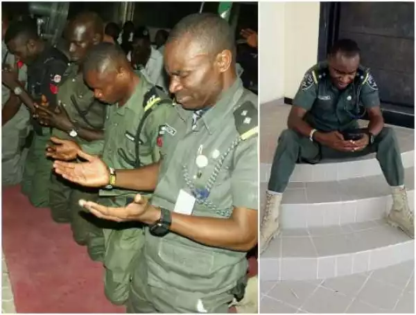 Police Officers Kneel To Thank God For Their Safe Return From The North After 3 Months (Photos)